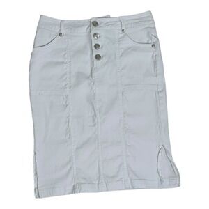 Sabrina Lauren Womens Spandex‎ Pencil White Skirt Denim Pockets Buttons Size 10